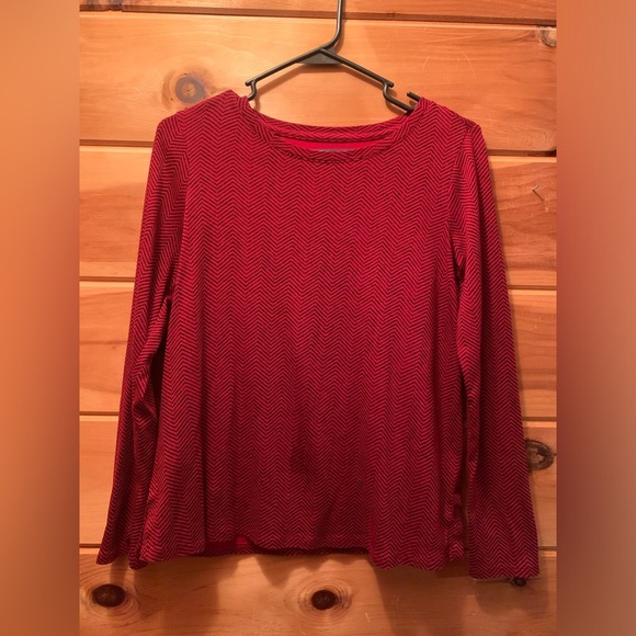 J.Jill Long-Sleeve Pima Crew-Neck Tee - Scarlet Classic Chevron Print Small - Picture 2 of 7